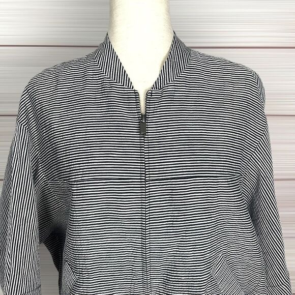 Christian Wijnants Linen Cotton Striped Lightweight Batwing Sleeves Zip Jacket - Picture 5 of 16